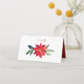 Elegant Red Poinsettia Floral kerstbruiloft Plaatskaartje (Achterkant)