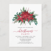 Elegant Red Poinsettia Floral-kerstfeest Uitnodiging Briefkaart (Voorkant)