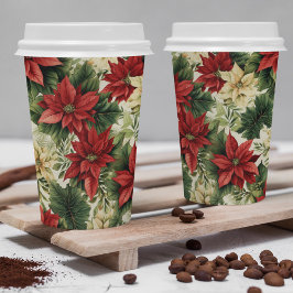 Elegant Red Poinsettia Floral kerstfeestdag Papieren Bekers