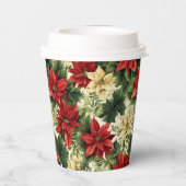Elegant Red Poinsettia Floral kerstfeestdag Papieren Bekers (Achterkant)