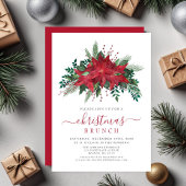 Elegant Red Poinsettia Floral Kerstmis Brunch Kaart