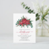 Elegant Red Poinsettia Floral Kerstmis Brunch Uitnodiging Briefkaart (Staand voorkant)