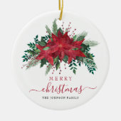 Elegant Red Poinsettia Floral Merry kerst Keramisch Ornament (Voorkant)