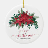 Elegant Red Poinsettia Floral Merry kerst Keramisch Ornament (Achterkant)