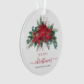 Elegant Red Poinsettia Floral Merry kerst Ornament (voorkant)