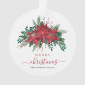 Elegant Red Poinsettia Floral Merry kerst Ornament (voorkant)