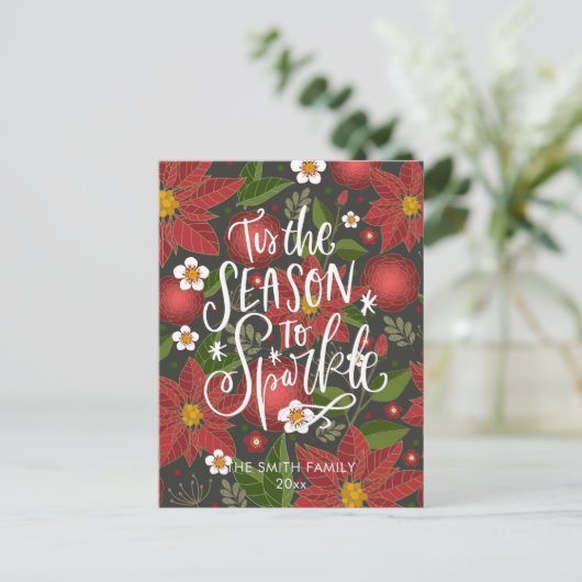 Elegant Red Poinsettia Floral modern Script Chic H Feestdagenkaart (Staand voorkant)