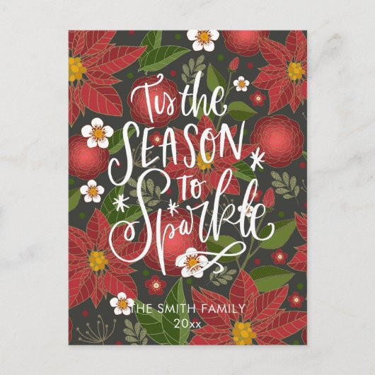 Elegant Red Poinsettia Floral modern Script Chic H Feestdagenkaart (Voorkant)