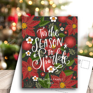 Elegant Red Poinsettia Floral modern Script Chic H Feestdagenkaart