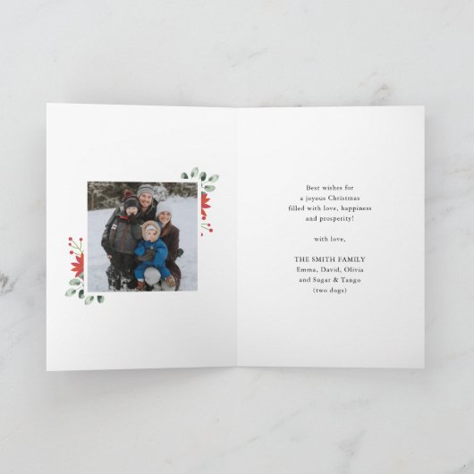 Elegant Red Poinsettia Floral modern script Feestdagen Kaart (Binnen)