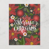 Elegant Red Poinsettia Floral modern script Feestdagenkaart (Voorkant)