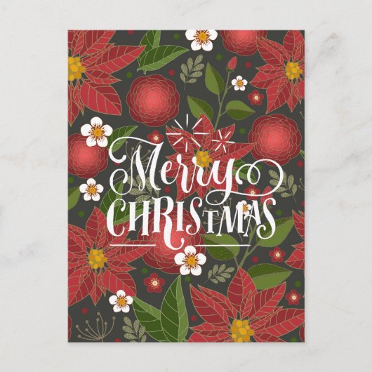 Elegant Red Poinsettia Floral modern script Feestdagenkaart (Voorkant)