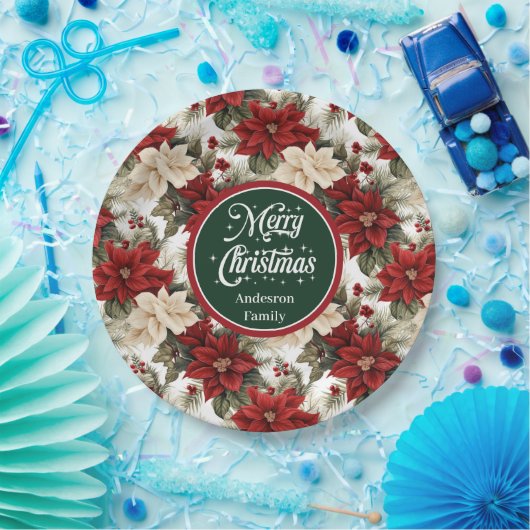 Elegant Red Poinsettia Floral Paper Plates Gift  Papieren Bordje (Feest)