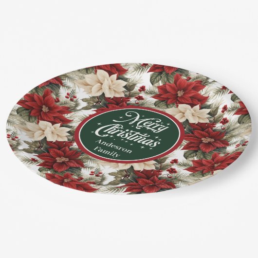 Elegant Red Poinsettia Floral Paper Plates Gift  Papieren Bordje (Gekanteld)
