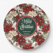 Elegant Red Poinsettia Floral Paper Plates Gift  Papieren Bordje (Voorkant)