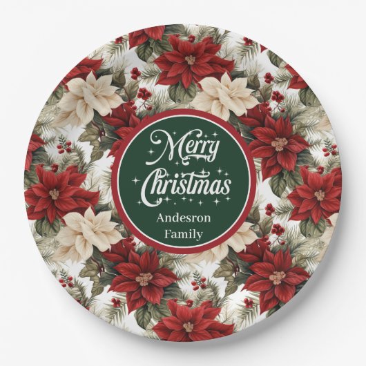 Elegant Red Poinsettia Floral Paper Plates Gift  Papieren Bordje (Voorkant)