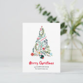 Elegant Red Poinsettia Floral Pine Tree Kerstmis Briefkaart (Staand voorkant)