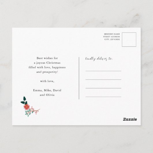 Elegant Red Poinsettia Floral Pine Tree Kerstmis Briefkaart (Achterkant)