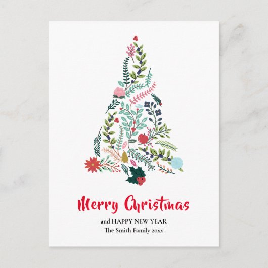 Elegant Red Poinsettia Floral Pine Tree Kerstmis Briefkaart (Voorkant)