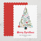 Elegant Red Poinsettia Floral Pine Tree Kerstmis Feestdagenkaart (Voorkant / Achterkant)