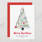 Elegant Red Poinsettia Floral Pine Tree Kerstmis Feestdagenkaart (Voorkant / Achterkant)