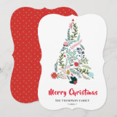 Elegant Red Poinsettia Floral Pine Tree Kerstmis Feestdagenkaart (Voorkant / Achterkant)