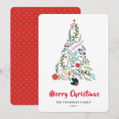 Elegant Red Poinsettia Floral Pine Tree Kerstmis Feestdagenkaart (Voorkant / Achterkant)