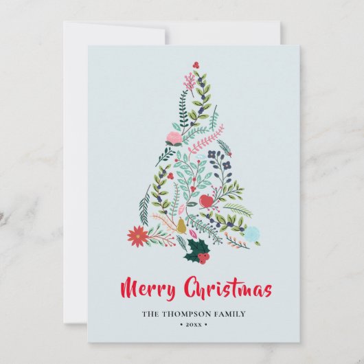 Elegant Red Poinsettia Floral Pine Tree Kerstmis Feestdagenkaart (Voorkant)