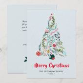 Elegant Red Poinsettia Floral Pine Tree Kerstmis Feestdagenkaart (Voorkant / Achterkant)