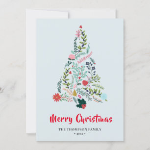 Elegant Red Poinsettia Floral Pine Tree Kerstmis Feestdagenkaart