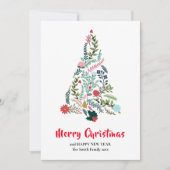 Elegant Red Poinsettia Floral Pine Tree Kerstmis Feestdagenkaart (Voorkant)