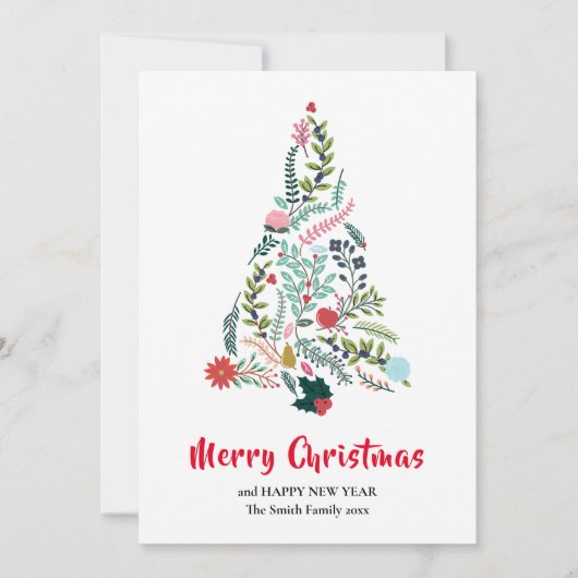 Elegant Red Poinsettia Floral Pine Tree Kerstmis Feestdagenkaart (Voorkant)