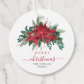 Elegant Red Poinsettia Floral Script Bedankjes Labels (Voorkant)