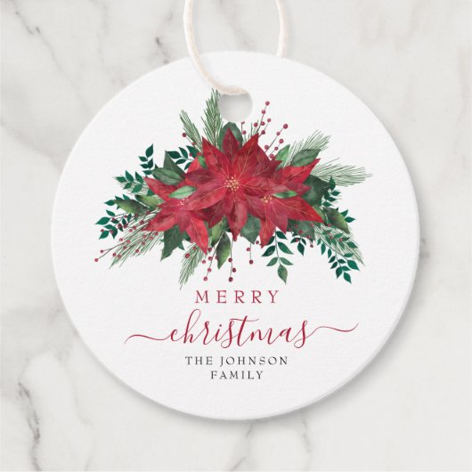 Elegant Red Poinsettia Floral Script Bedankjes Labels (Voorkant)