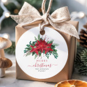 Elegant Red Poinsettia Floral Script Bedankjes Labels