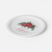 Elegant Red Poinsettia Floral Script Papieren Bordje (Gekanteld)