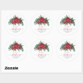 Elegant Red Poinsettia Floral Script Ronde Sticker (Vel)