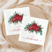 Elegant Red Poinsettia Floral Script Servet