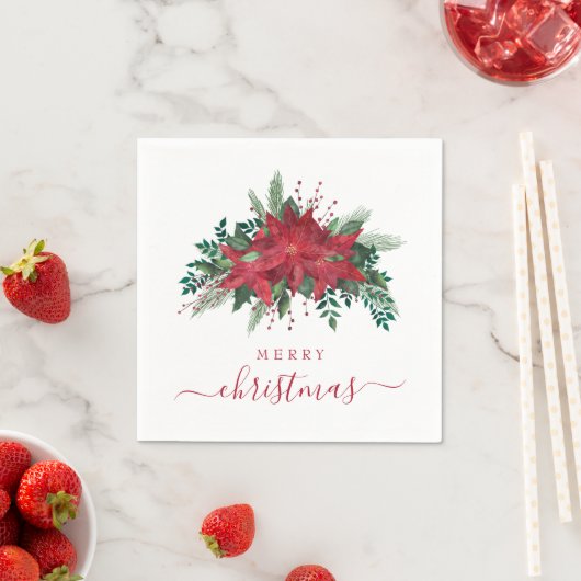 Elegant Red Poinsettia Floral Script Servet (Insitu)