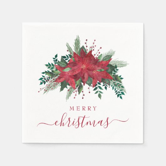 Elegant Red Poinsettia Floral Script Servet (Voorkant)