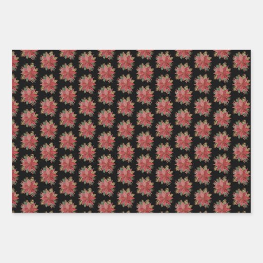Elegant Red Poinsettia Flower Gold kerstbomen Inpakpapier Vel (Voorkant 2)
