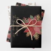 Elegant Red Poinsettia Flower Gold kerstbomen Inpakpapier Vel (In situ)