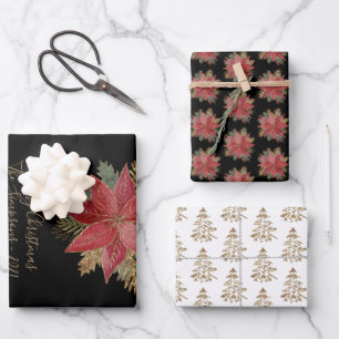 Elegant Red Poinsettia Flower Gold kerstbomen Inpakpapier Vel