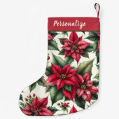 Elegant Red Poinsettia Flowers Personalized Kleine Kerstsok (Achterkant)