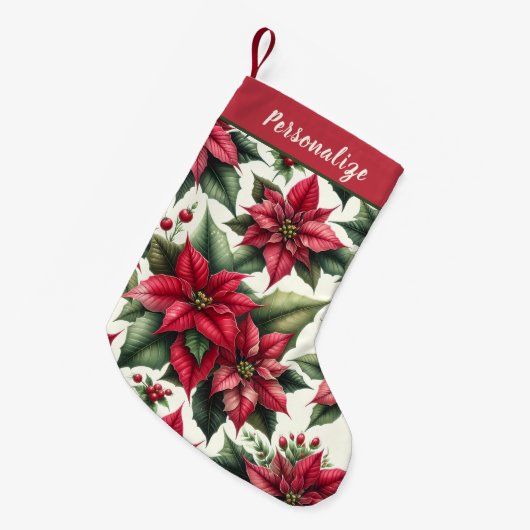 Elegant Red Poinsettia Flowers Personalized Kleine Kerstsok (Voorkant (Hangend))