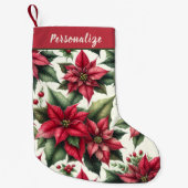 Elegant Red Poinsettia Flowers Personalized Kleine Kerstsok (Voorkant)