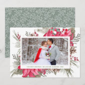 Elegant Red Poinsettia Foto van ons eerste kerstfe Feestdagenkaart (Voorkant / Achterkant)