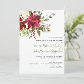 Elegant Red Poinsettia Greenery kerstbruiloft Kaart (Staand voorkant)