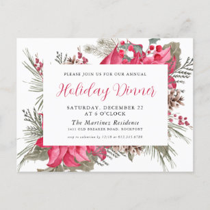Elegant Red Poinsettia Holiday Dinner Invitation Briefkaart