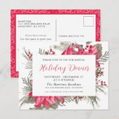 Elegant Red Poinsettia Holiday Dinner Invitation Briefkaart (Voorkant / Achterkant)